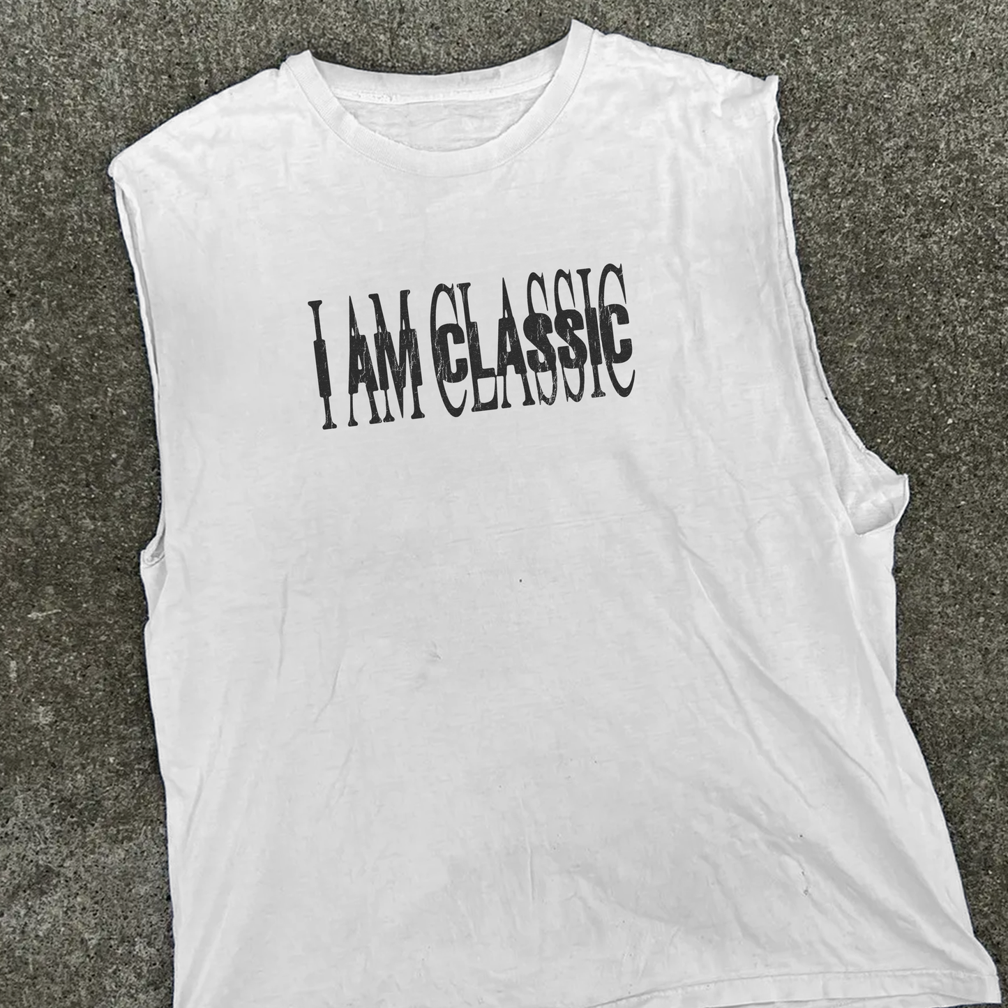 I AM CLASSIC WHITE CUT- OFF TSHIRT