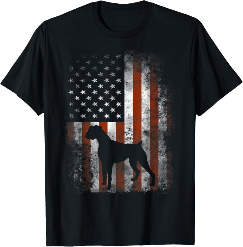 100% Cotton Boxer American Flag Shirt USA 4th Of July Dog T-shirt Gifts T-Shirt