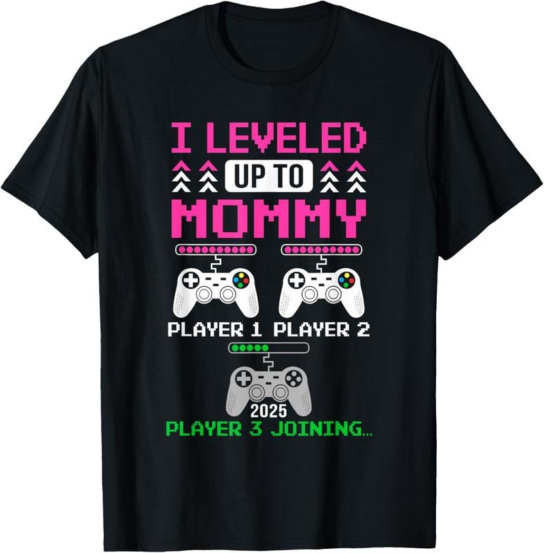 100% Cotton Leveled Up To Mommy Again Funny Funny Gamer Mom Est 2025 T-Shirt
