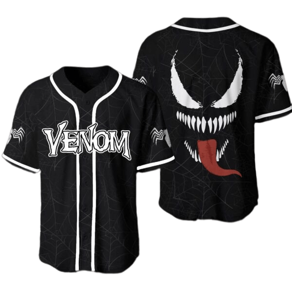 Marvel Venom Face Graphic Black Jersey - Stylish Anti-Hero Baseball Shirt for Men - Bafud