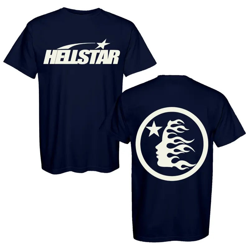 2 Sides Hellstar T-Shirt, Letter Printed Casual Loose T-Shirt, Gift For Her, Gift For Him trendy Christmas Classic Fabric Menswear