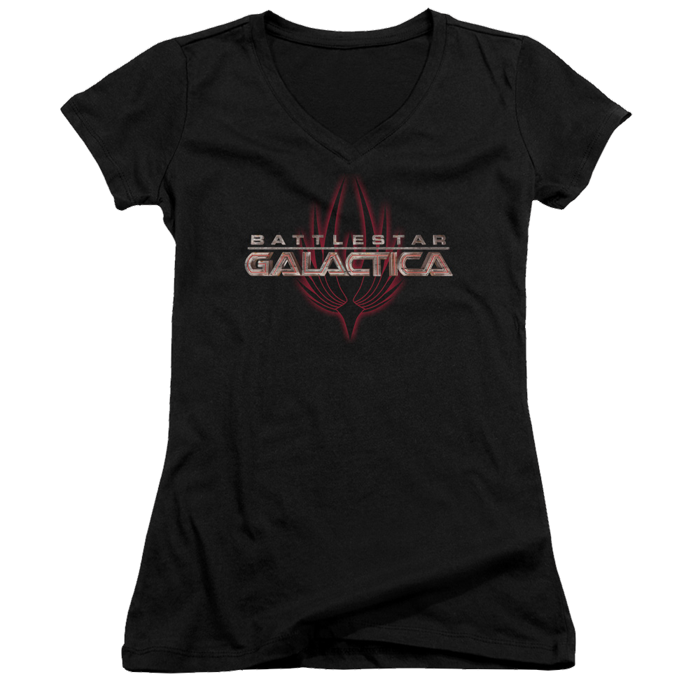 Battlestar Galactica Logo With Phoenix - Juniors V-Neck T-Shirt