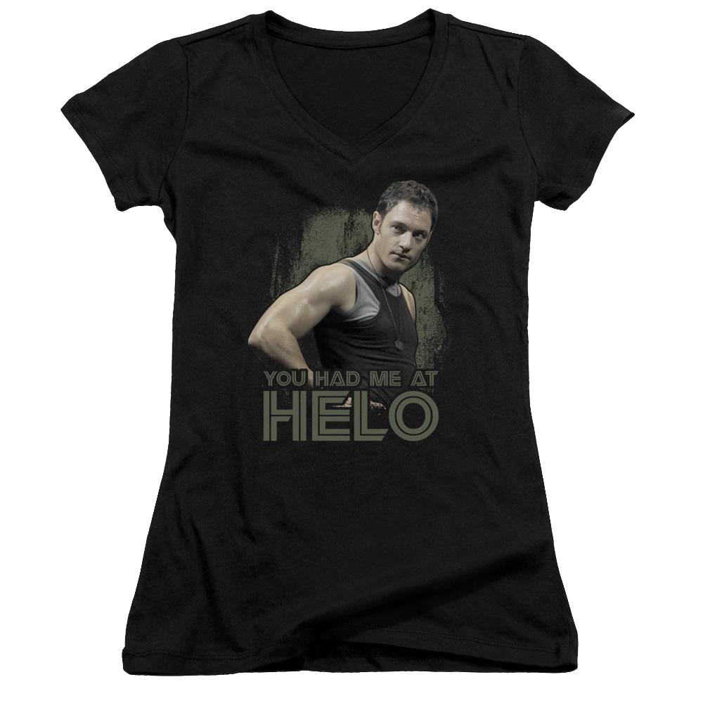 Battlestar Galactica Had Me At Helo - Juniors V-Neck T-Shirt