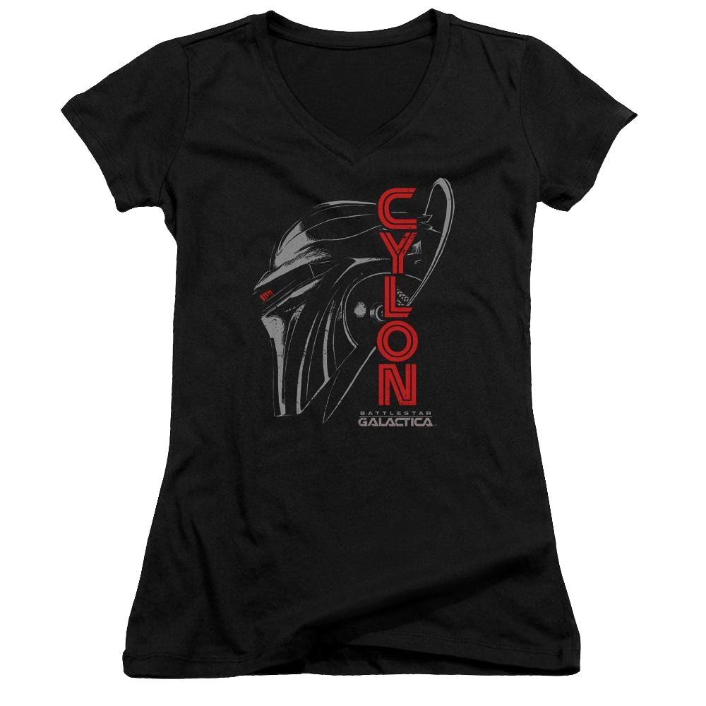 Battlestar Galactica Cylon Face - Juniors V-Neck T-Shirt