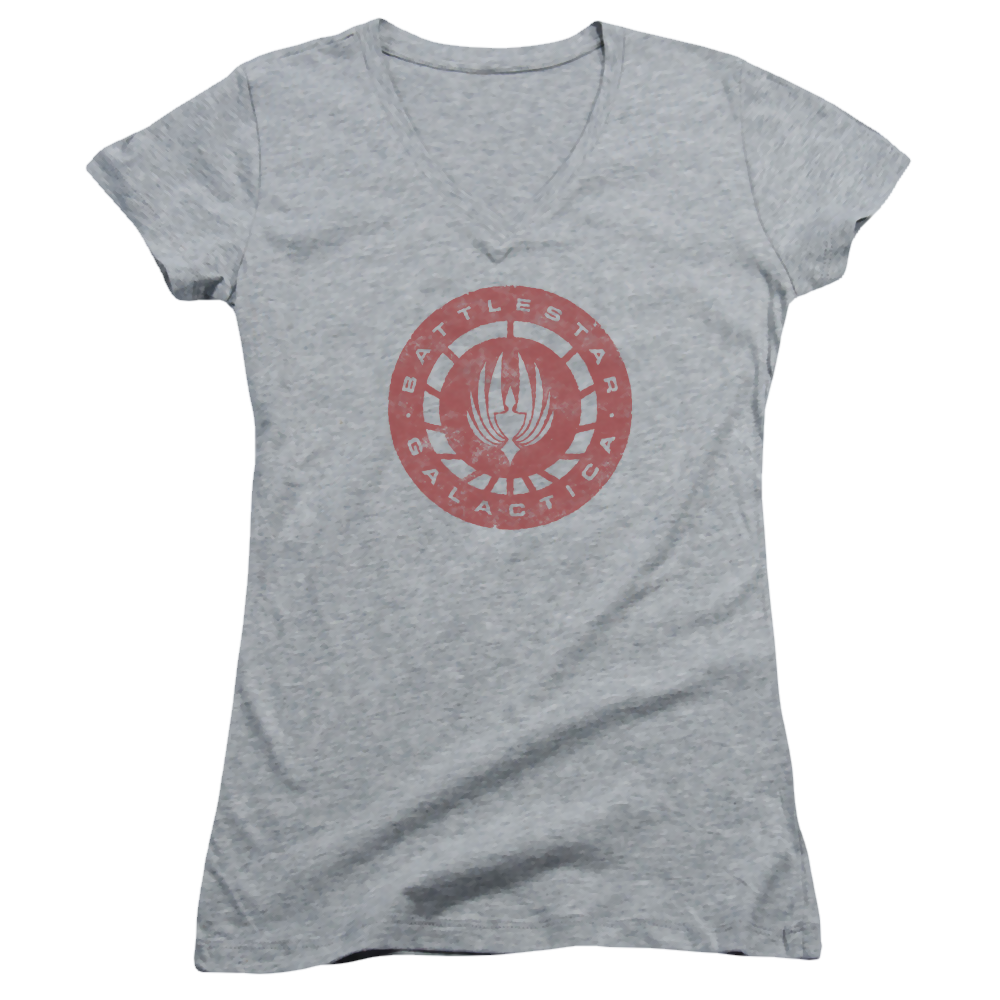 Battlestar Galactica Eroded Logo - Juniors V-Neck T-Shirt