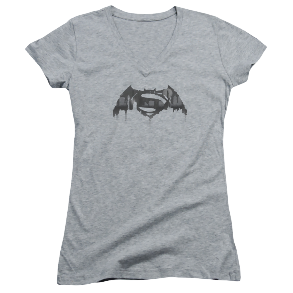 Batman v Superman Cityscape Logo - Juniors V-Neck T-Shirt Style002