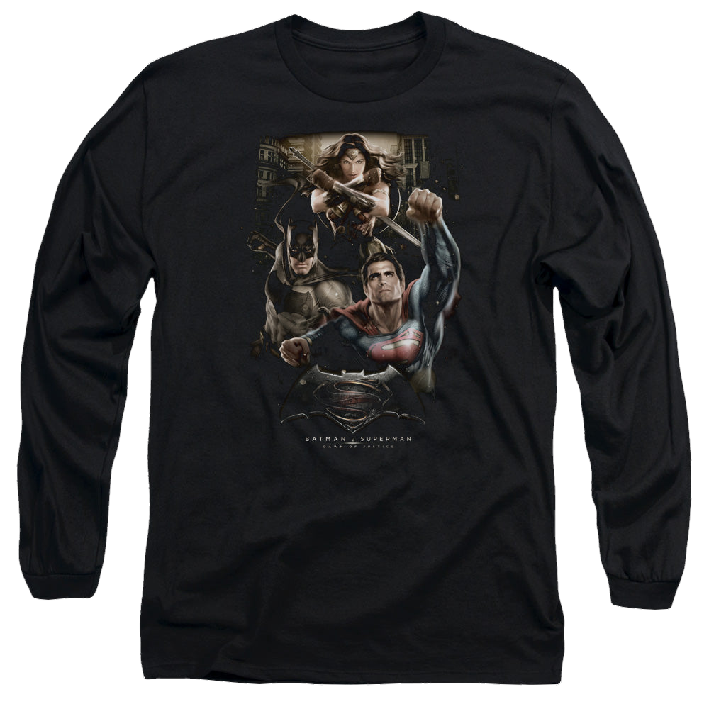 Batman v Superman Three In Action - Men's Long Sleeve T-Shirt Style001