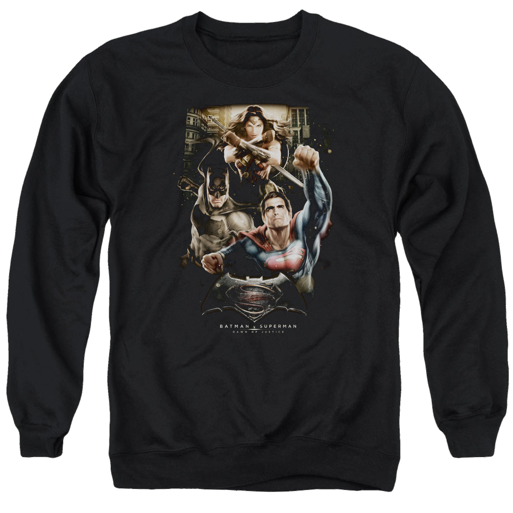 Batman v Superman Three In Action - Men's Crewneck Sweatshirt
