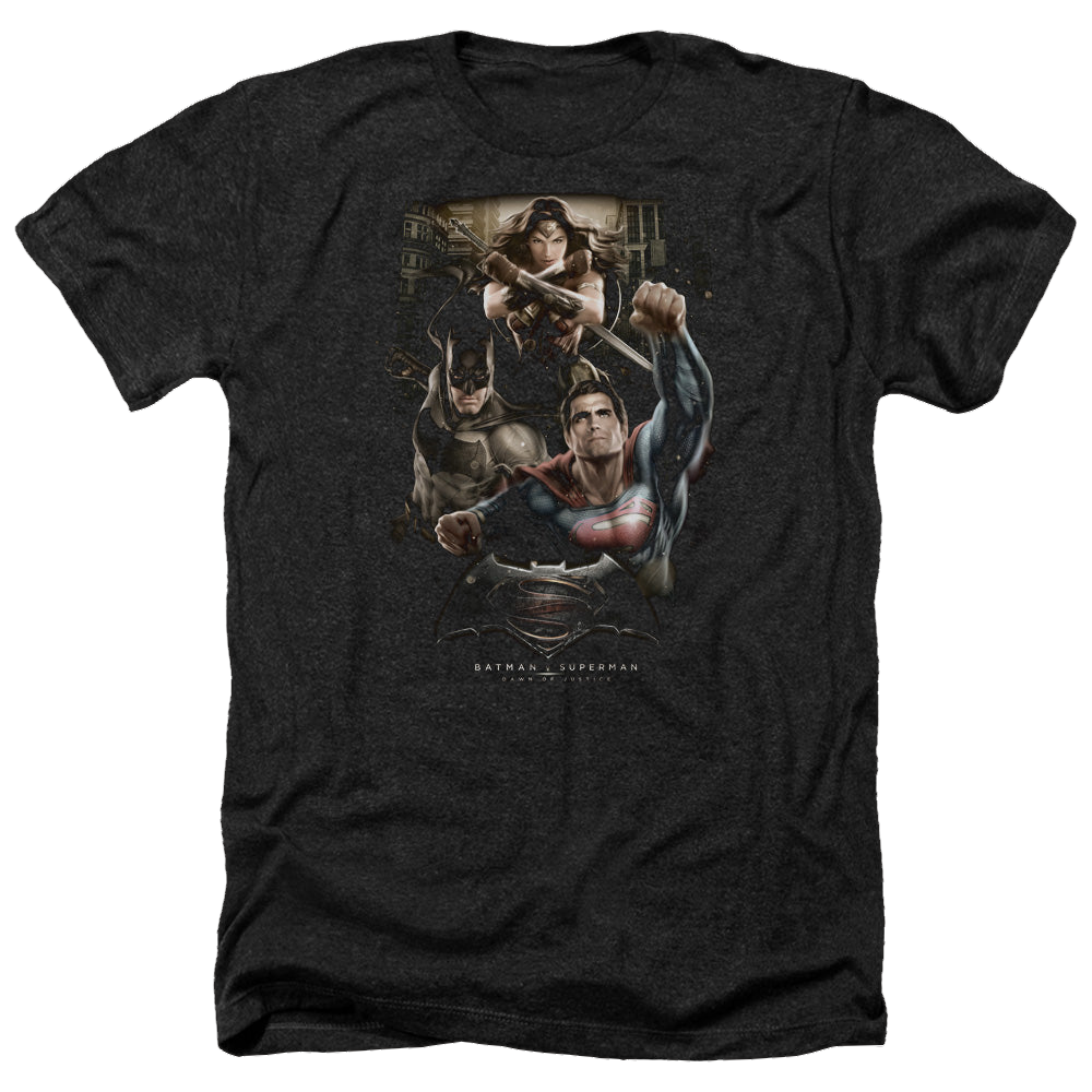 Batman v Superman Three In Action - Men's Heather T-Shirt