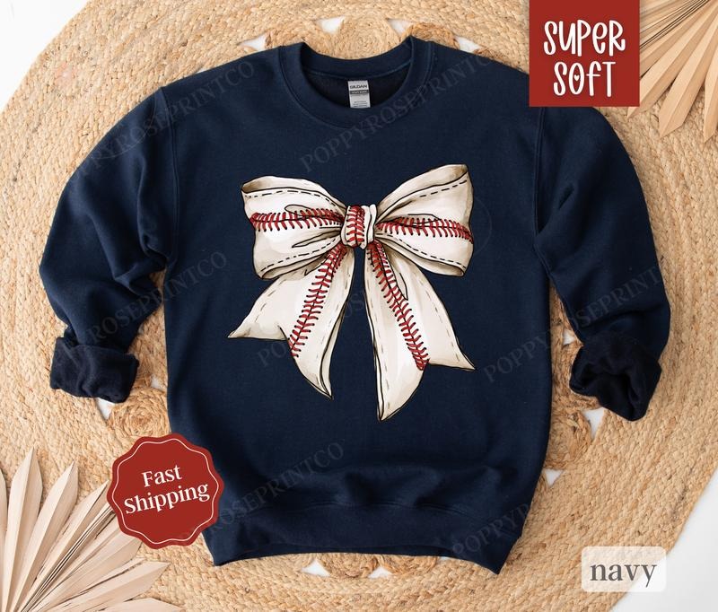 Baseball Bow Sweatshirt, Game Day Baseball Crewneck, Womens Sweatshirt, Fall Sweater