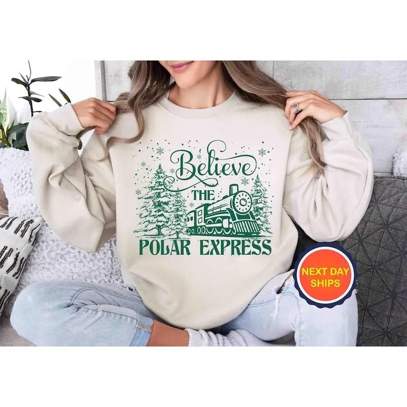 Believe The Polar Express Sweatshirt, Christmas Gift For Family, Merry Christmas Hoodie, Christmas Holiday Sweatshirt, Gift for Christmas T-shirt, sweater and Hoodie