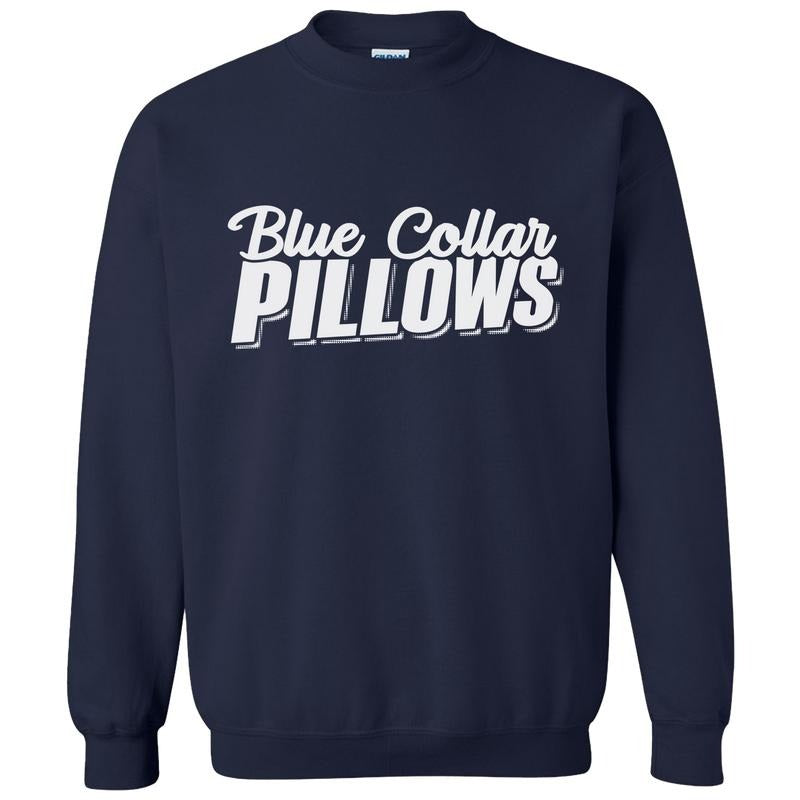 Blue Collar Pillows Navy Sweatshirt - Classic Unisex Crewneck Baggy Fit Comfort Soft Man Menswear