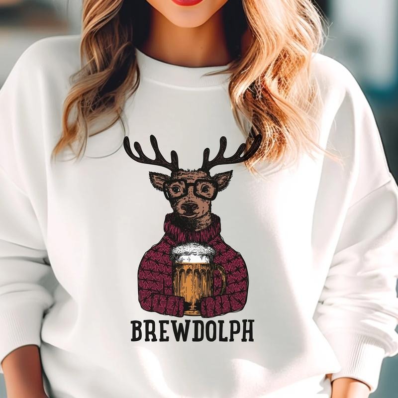 Brewdolph Beer Sweatshirt, Funny Christmas Sweater, Men Christmas Hoodie, Christmas Beer Sweatshirt, Cotton Long Sleeve