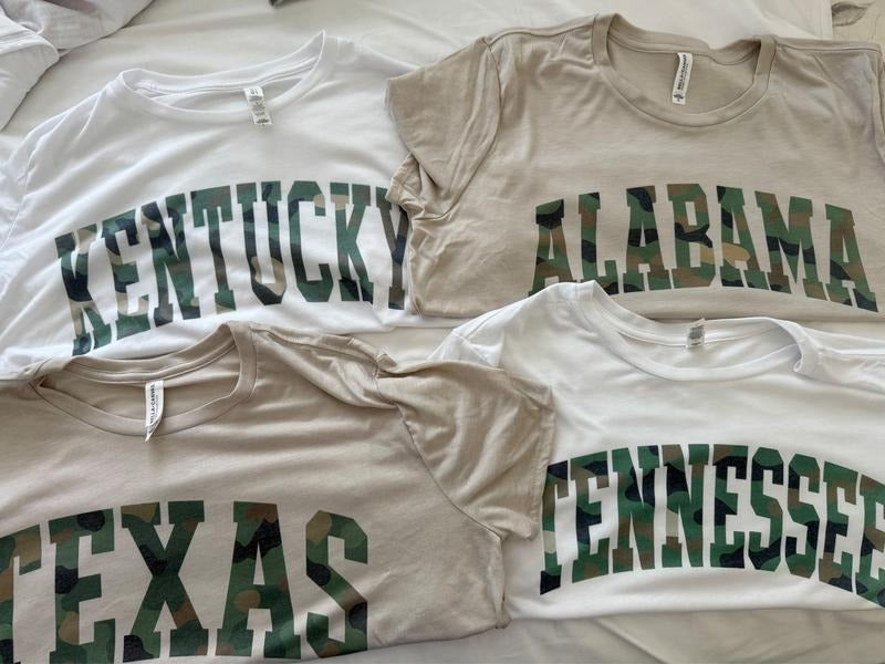 Camo State Name Cropped T-Shirt Comfortable Crop Top Women's Fashion State Name T Shirt