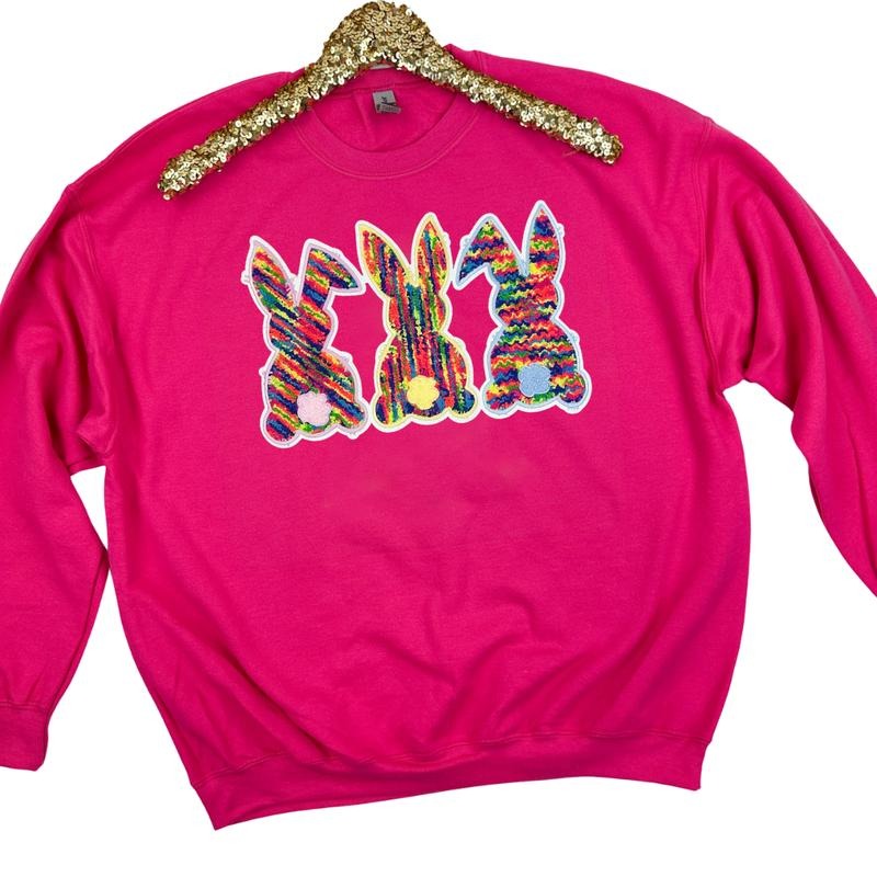 Chenille Bunnies Patch Sweatshirt -- HOT PINK