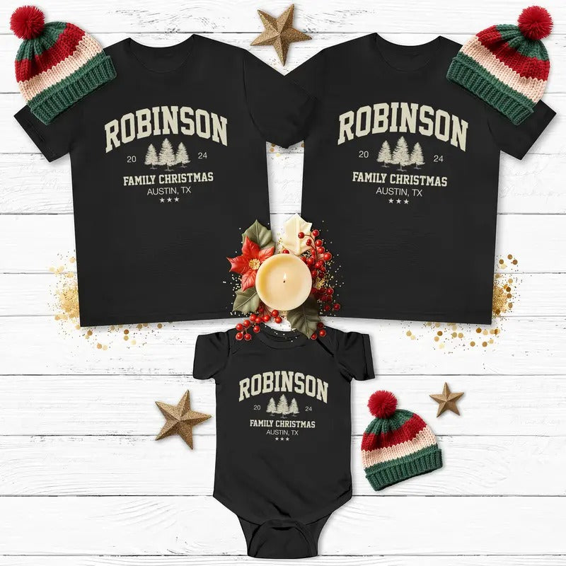 Custom Christmas Family Matching Shirts, Personalized Christmas Family Vintage Graphic Tee, Holiday Matching T-shirt, Personalized Christmas Gifts