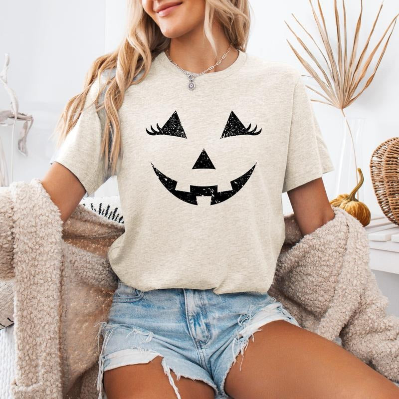 Cute Jack-o-Lantern, Halloween, Tshirt, Cotton Tshirt, Witch, Spooky, Ghost, Women's Graphic Tee