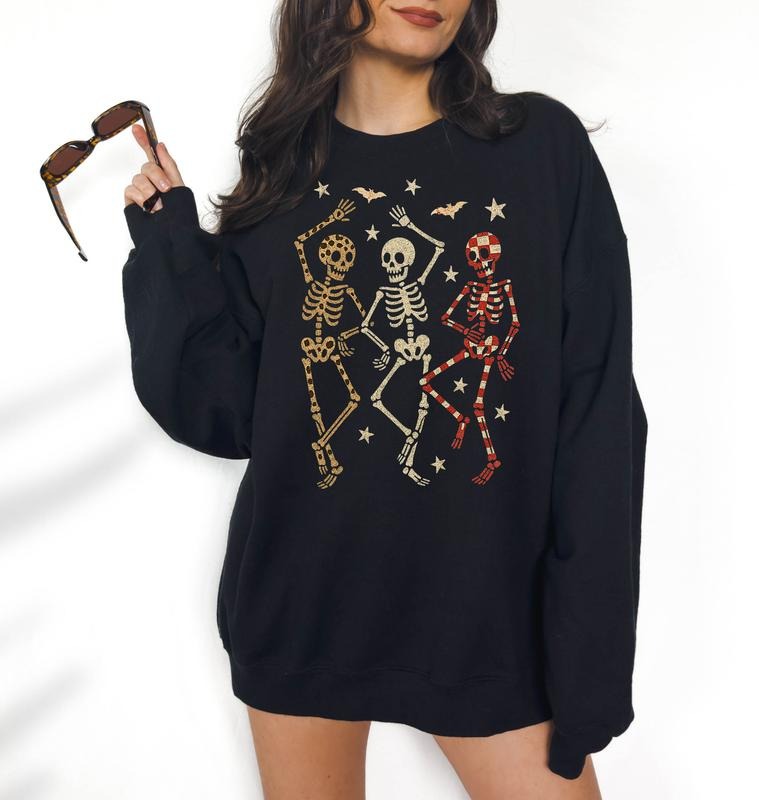 Dancing Skeletons - Unisex Crewneck Sweatshirt, Funny Tee, Funny Apparel, Gift Idea, Relaxed Fit, Casual Apparel, Hallowen Theme