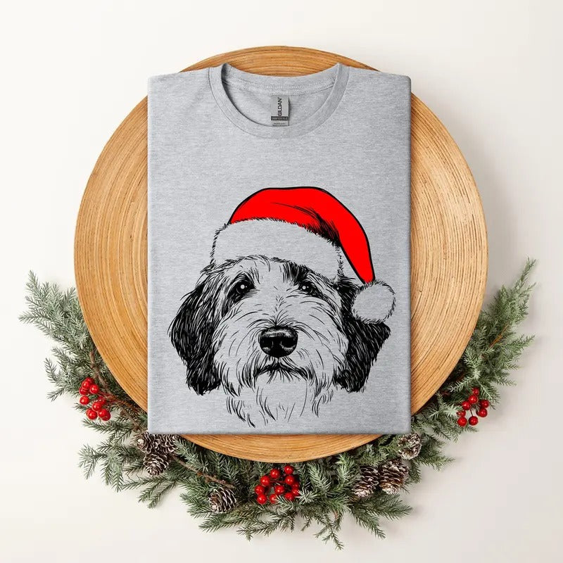 English Sheepdog, Santa, Dog, Christmas, Dog Lover, Pet T-Shirt, Soft Style Tee, Women's Graphic Tshirt