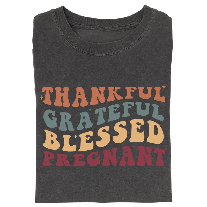 Vintage ThanksGiving Pregnancy Announcement Graphic Tee, Thankful, Blessed & Grateful, Autumn/Fall & Pumpkin Season, ThanksGiving Gifts