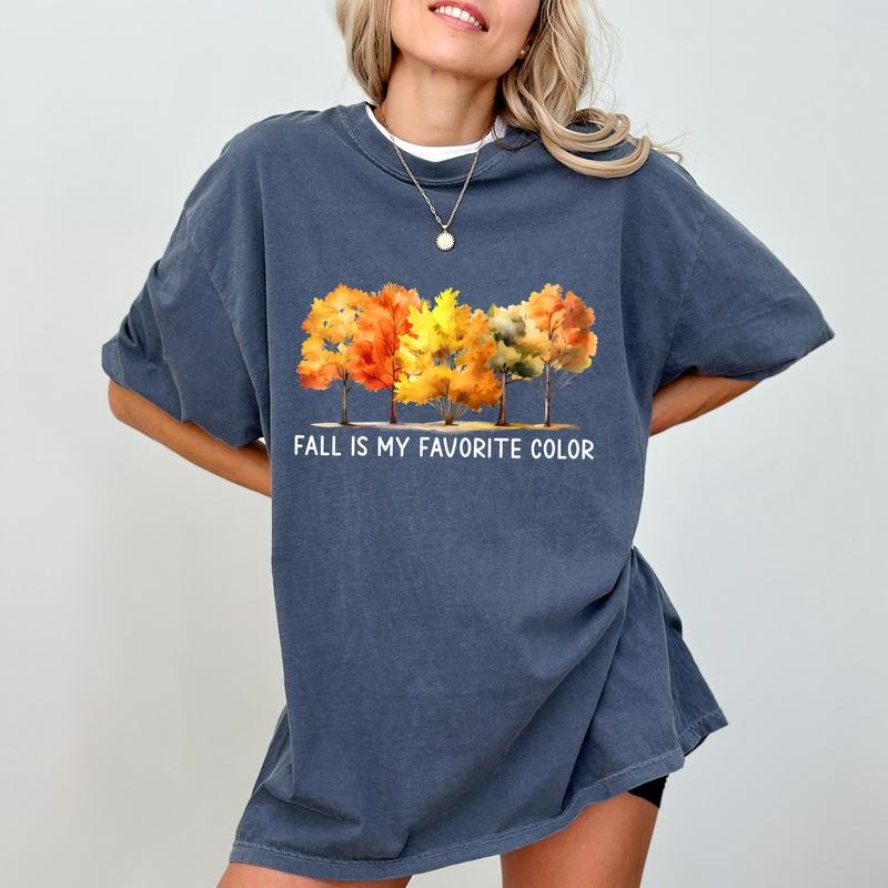 Fall Is My Favorite Color Tee, Fall Trees Unhinged Shirt, Autumn Tree Line T-shirt, Fall Vibes Tee, Autumn Vibes Tee, Thanksgiving Outfits, Comfy Fabric Graphic Tee, Women's Tops, Womenswear, Cotton Fabric Relaxed Fit Chic Style