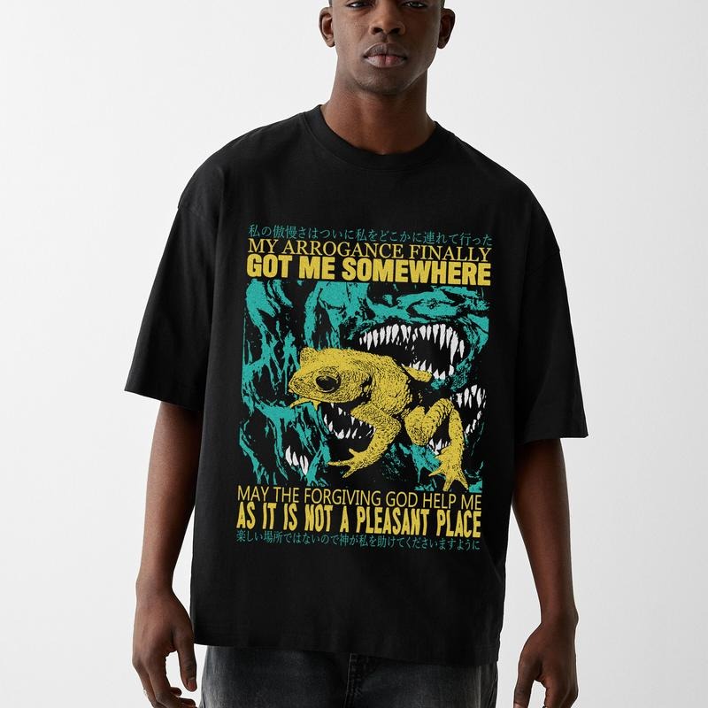 Funny Meme Shirt, Got Me Somewhere, As It Not A Pleasant Place Shirt, Vintage Japanese Frog Quote Merch, Animal Outfit, Retro 90s Unisex Comfort Gift