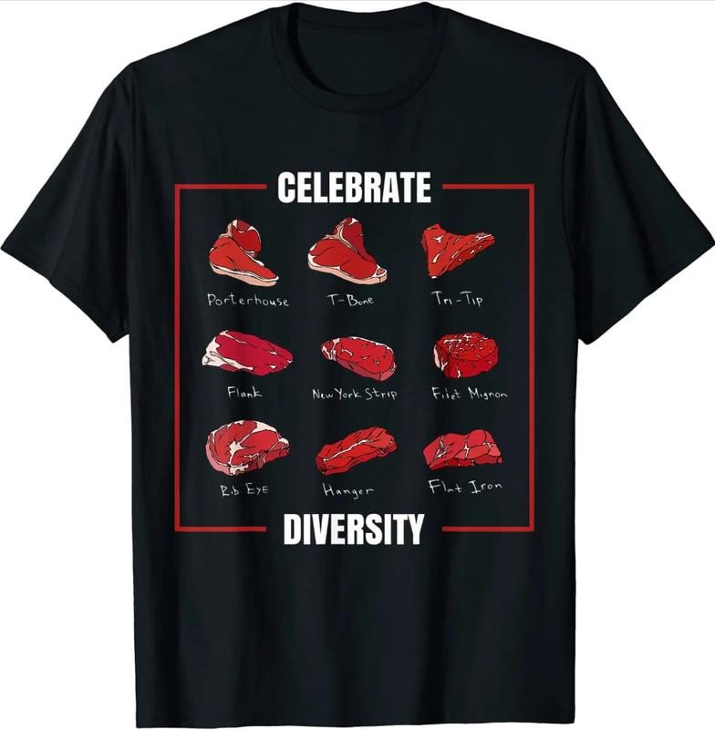 Funny Steak Shirt Celebrate Diversity Types of Steak Lovers T-Shirt Menswear Top Underwear Tshirt