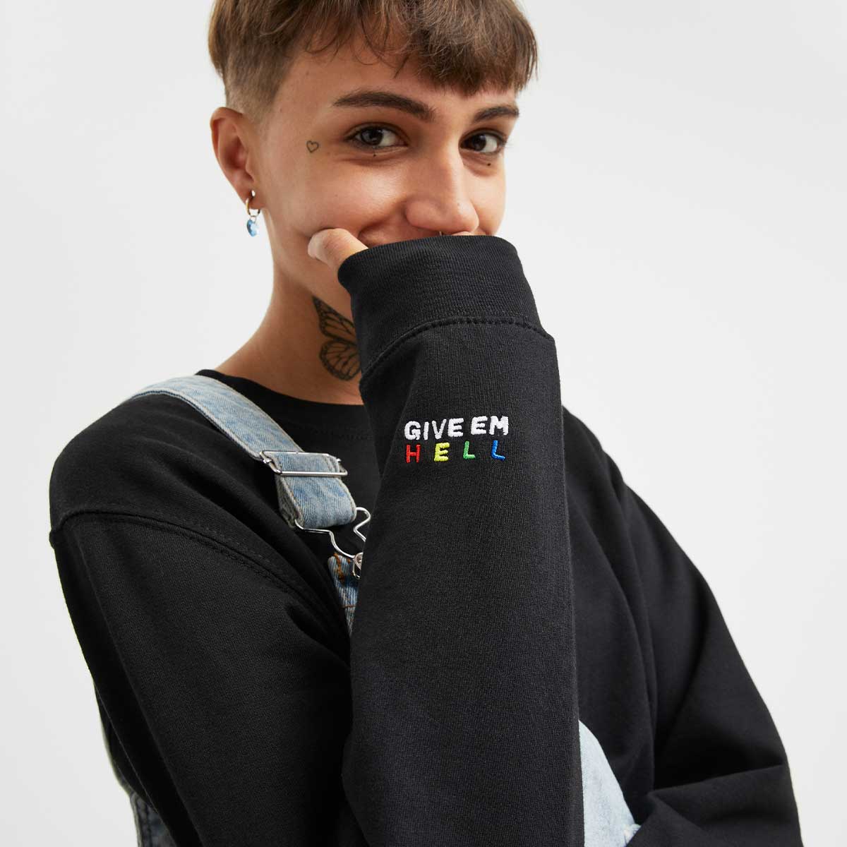 Give Em' Hell Embroidery Detail Sweatshirt
