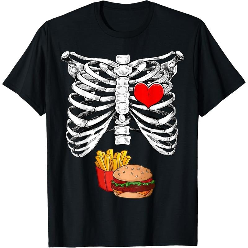 Halloween Dad Skeleton Pregnancy Hamburger Fries Xray Funny T-Shirt made in usa