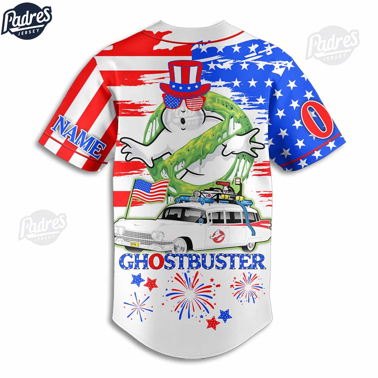 Happy 4th Of July American Flag Ghostbusters Custom Baseball Jersey - Padres Jersey Oasis: Elevate Your Baseball Style Game