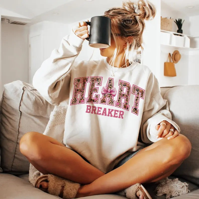 Heartbreaker Coquette Leopard Sweatshirt, Valentine's Day, Funny Valentine Sweatshirt, Anti Valentine Sweatshirt, Vday Shirt