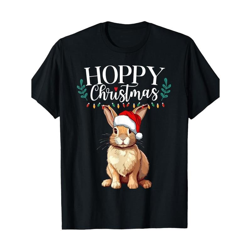 Hoppy Christmas Cute Bunny Christmas Funny Family Matching T-Shirt-220g 100% Cotton made in usa