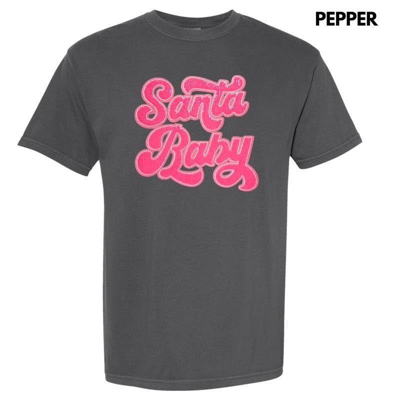 Hot Pink Santa Baby Sequin Patch Comfort Colors T-Shirt
