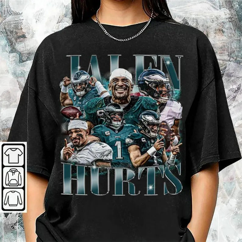 Jal3n Hurts T-shirt, Football American Graphic Vintage, Football 90s Bootleg T-shirt, Streetwear Crewneck For Men Women