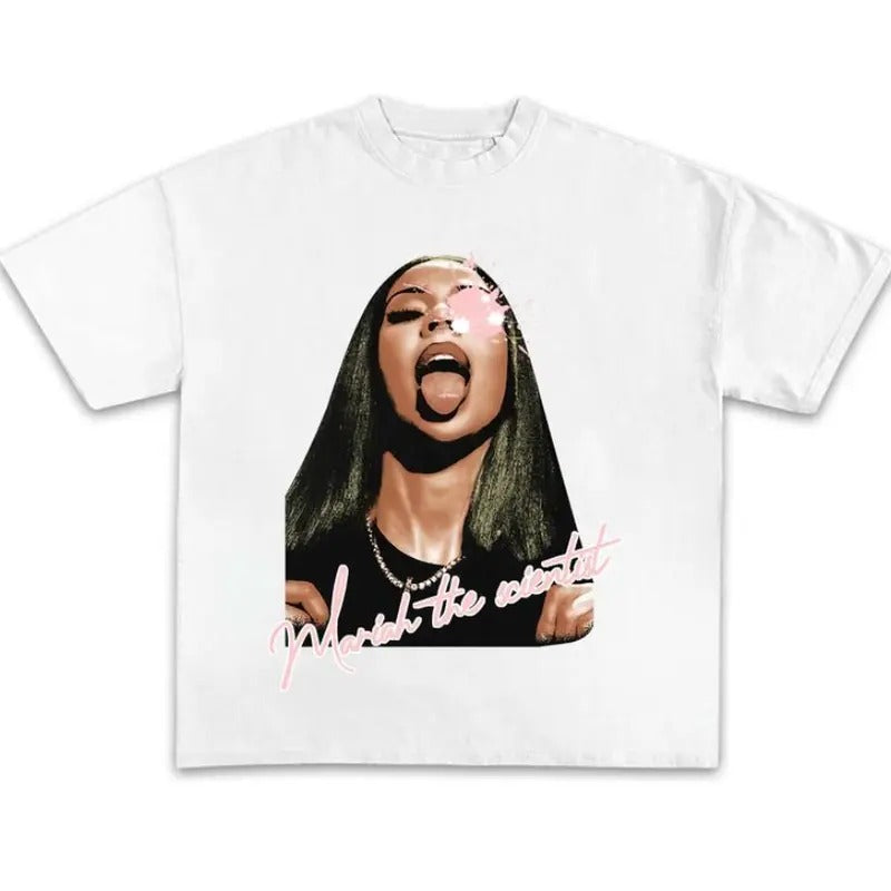 Mariahhh Pink Paint Graphic Shirt Cotton Fabric Tee Top Womenswear