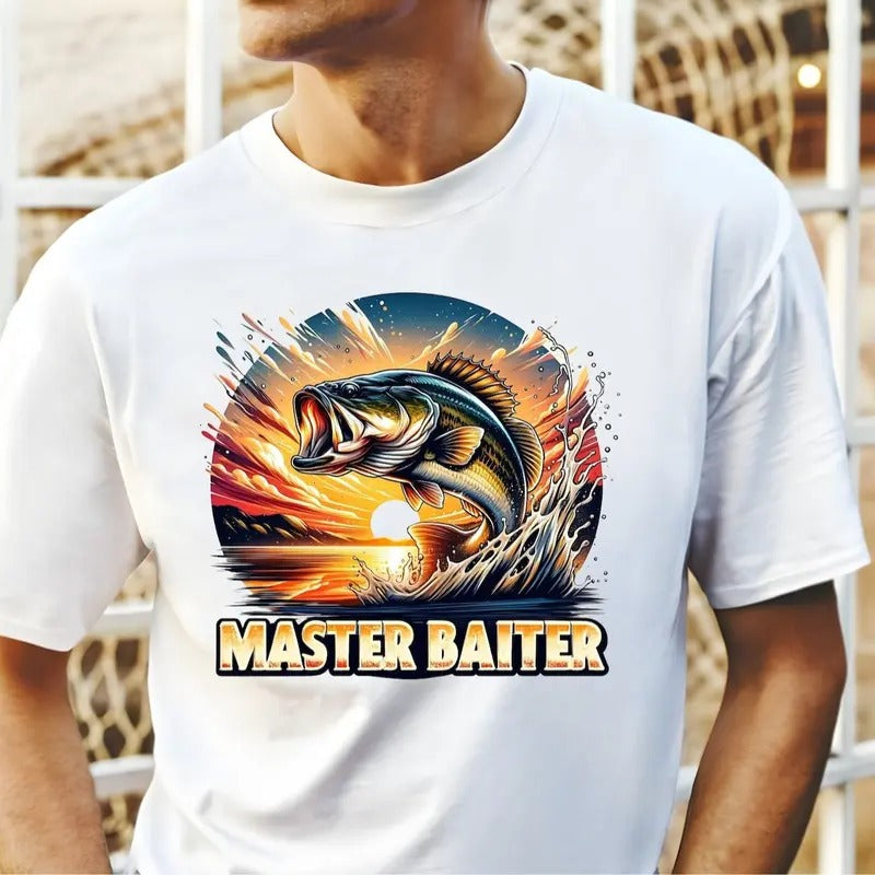 Master Baiter Bass Colorful Fish Men Shirt, Fishing Funny Sarcastic Summer Tee, Fisherman Tee, Father's Day Gift, Gift for Him