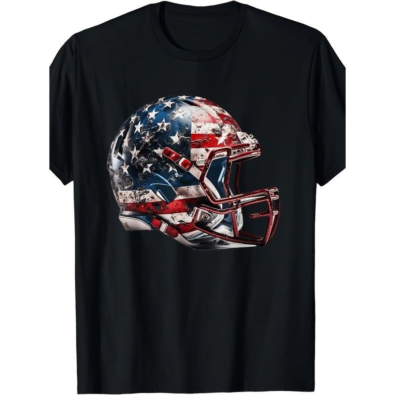 Men's football, short-sleeved American football, helmet, American flag, men's T-shirt made in usa