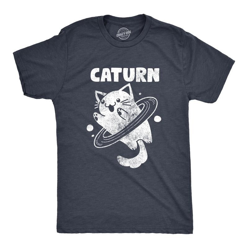 Mens Caturn T Shirt Funny Cute Saturn Kitten Planet Rings Outerspace Tee For Guys Mens Funny T Shirts Cool Tees Soft Stylish Casual Menswear Space Apparel for Men Funny Cat Short Sleeve Novelty Tees Navy -