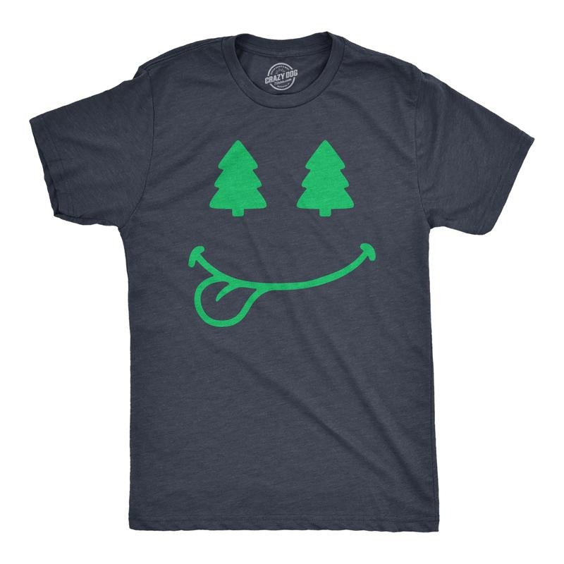 Mens Christmas Tree Eyes Smile T Shirt Funny Xmas Lovers Smiling Face Tee For Guys Mens Funny T Shirts Cool Tees Soft Stylish Casual Menswear Christmas Apparel for Men Novelty Tees for Guys Navy -