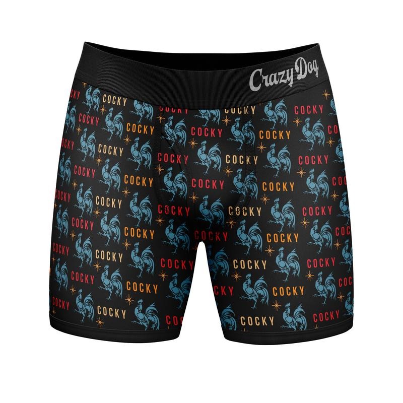 Mens Cocky Boxer Briefs Funny Sarcastic Graphic Novelty Underwear for Guys Funny Graphic Boxers Dad Joke Funny Animal Mens Novelty Boxer Briefs Black