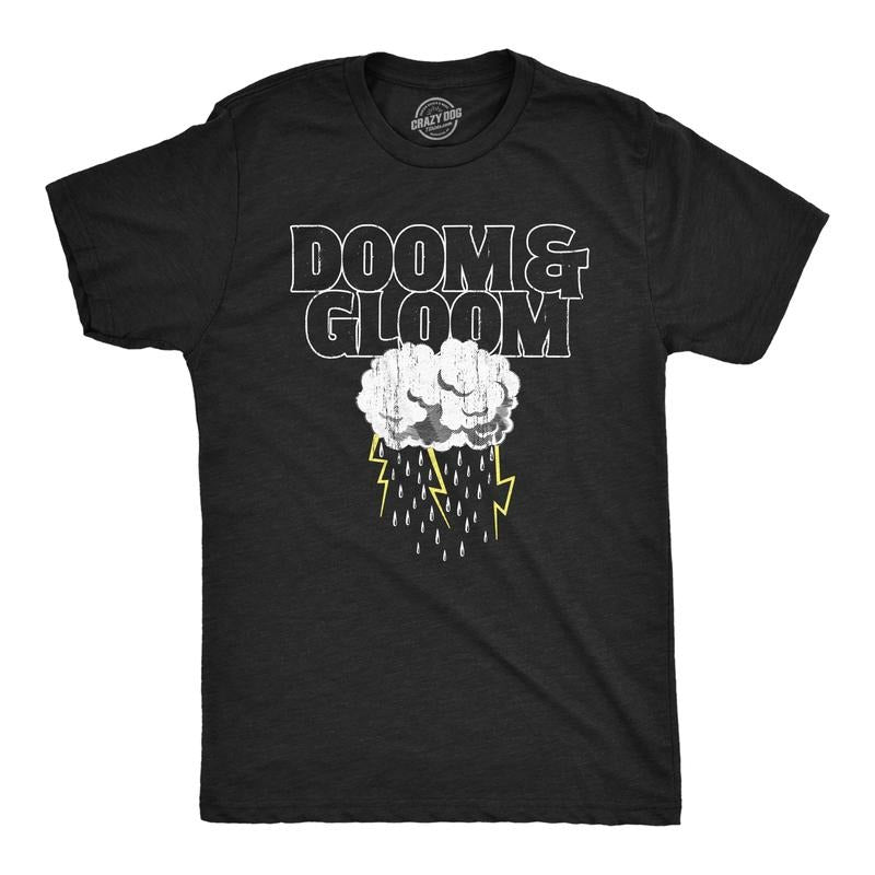 Mens Doom And Gloom T Shirt Funny Sarcastic Bad Weather Rain For Guys Mens Funny T Shirts Cool Tees Soft Stylish Casual Menswear Funny Introvert T Shirt Novelty Tees for Men Black -
