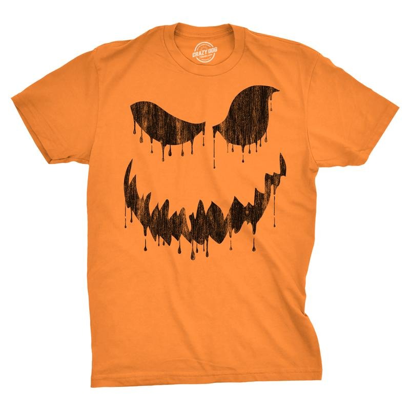 Mens Drippy Dan Pumpkin T Shirt Funny Halloween Jack O Lantern Creepy Smile Tee For Guys Mens Funny T Shirts Cool Tees Soft Stylish Casual Menswear Halloween Apparel for Men Novelty Tees for Guys Orange - M