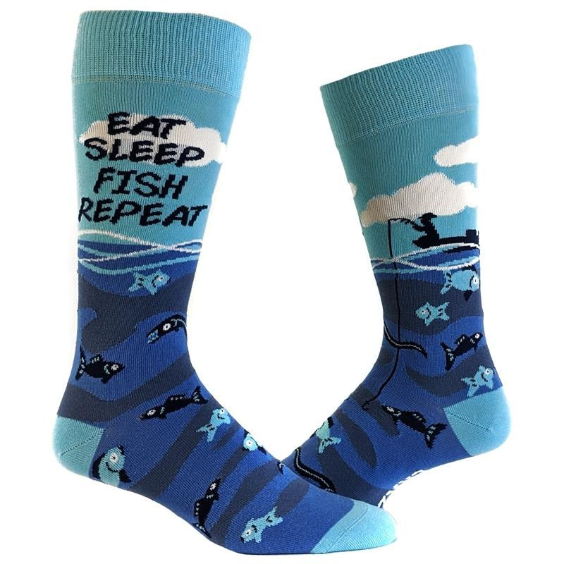 Mens Eat Sleep Fish Repeat Socks Funny Cool Novelty Fishing Crazy Gift Idea for Dad Funny Graphic Socks Comfortable Fitted Spandex Cotton