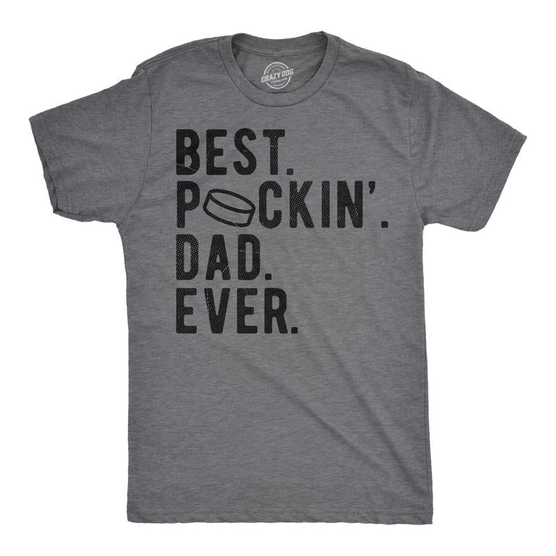 Mens Funny T Shirts Best Puckin Dad Ever Sarcastic Fathers Day Graphic Novelty Tee For Men Mens Funny T Shirts Cool Tees Soft Stylish Casual Menswear Dad Joke Apparel for Men Funny Hockey Short Sleeve Dark Grey