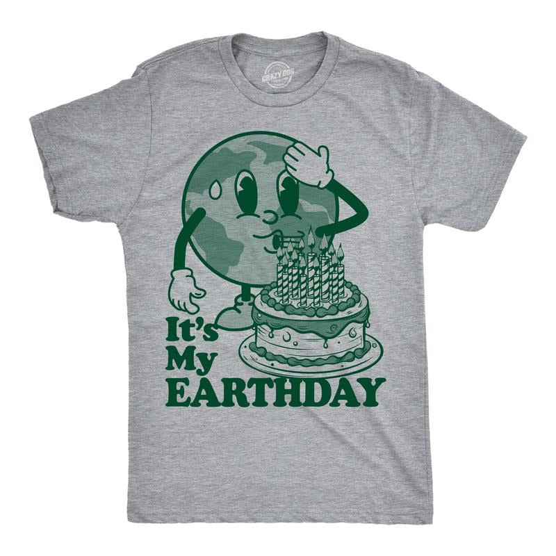 Mens Funny T Shirts Its My Earth Day Sarcastic Graphic Tee for Men Mens Funny T Shirts Cool Tees Soft Stylish Casual Menswear Sarcastic Apparel for Men Funny Environmental Short Sleeve Novelty Tees Light Grey