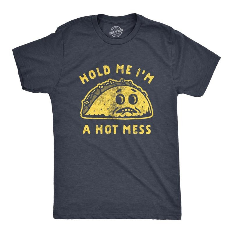 Mens Hold Me I'm A Hot Mess T Shirt Funny Taco Tuesday Cinco De May Graphic Tee Mens Funny T Shirts Cool Tees Soft Stylish Casual Menswear Cinco De Mayo Apparel for Men Funny Food Short Sleeve Novelty Navy - Hot