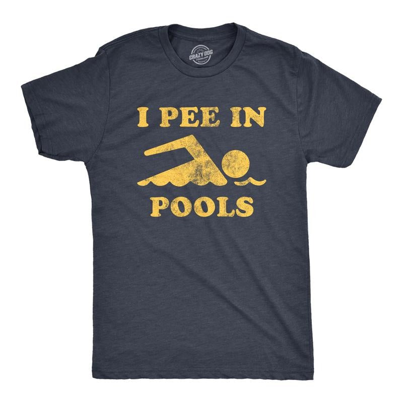 Mens I Pee In Pools T Shirt Funny Sarcastic Summer Swimmer Novelty Tee Mens Funny T Shirts Cool Tees Soft Stylish Casual Menswear Funny Funny Adult Humor Short Sleeve Novelty Tees for Guys Navy