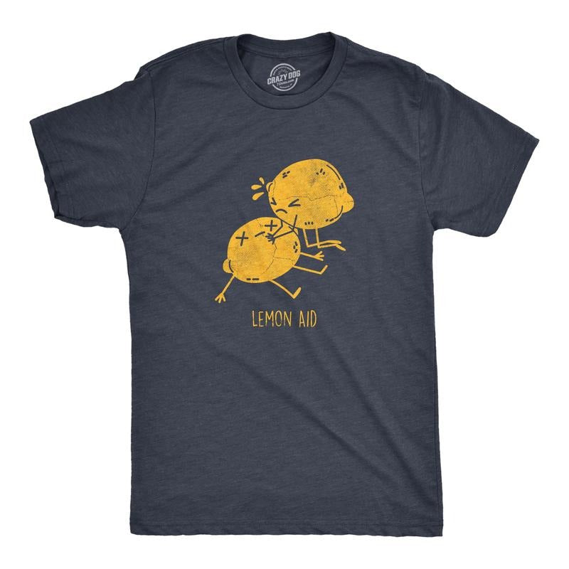 Mens Lemon Aid T Shirt Funny First Aid Lemons CPR Joke Tee For Guys Mens Funny T Shirts Cool Tees Soft Stylish Casual Menswear Sarcastic Apparel for Men Funny Food Short Sleeve Novelty Tees for Guys Navy -