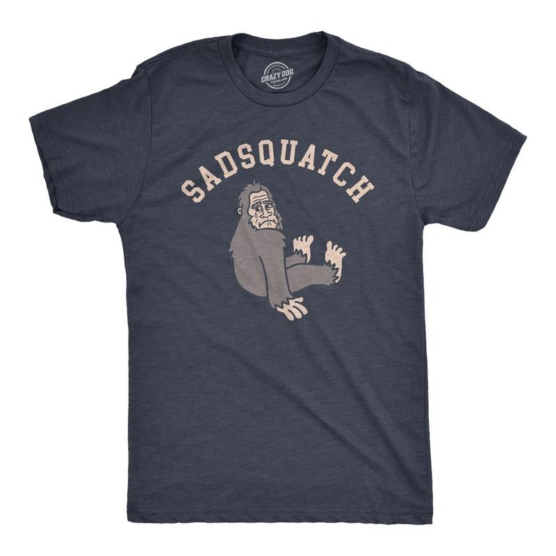 Mens Sadsquatch T Shirt Funny Depressed Crying Big Foot Joke Tee For Guys Mens Funny T Shirts Cool Tees Soft Stylish Casual Menswear Funny Sarcastic Short Sleeve Novelty Tees for Guys Navy -