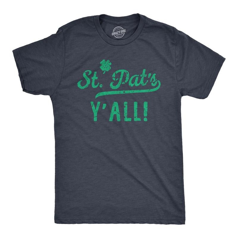 Mens St Pats Yall Funny T Shirts Novelty Tee Drinking Shirt for Men Mens Funny T Shirts Cool Tees Soft Stylish Casual Menswear Saint Patrick's Day Apparel for Men Novelty Tees for Guys Navy -